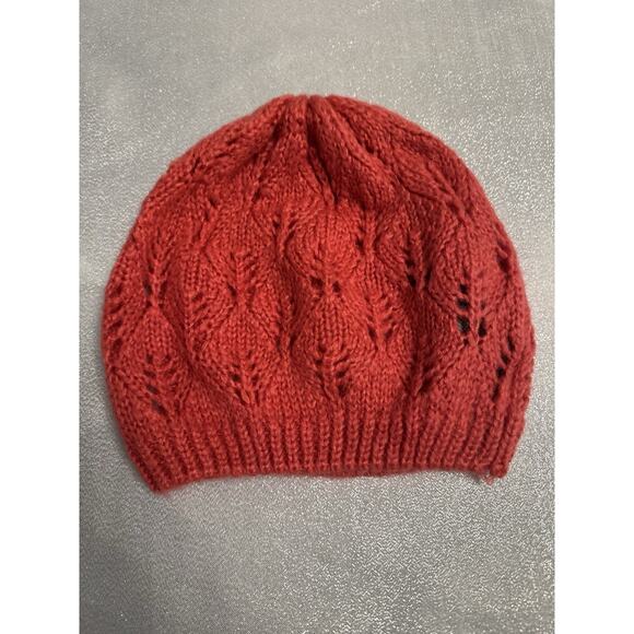 Red Knit Beanie Pattern Orange Comfy Cozy Trendy - Picture 1 of 4